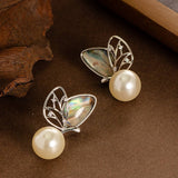 COLORFUL ABALONE DIAMOND BUTTERFLY PEARL EARRINGS_CWMM4299