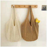 Cwab4570_Solid Color Openwork Straw Knit Tote Bag
