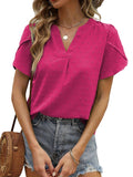 V-Neck Jacquard Short Sleeve Shirt Blouse