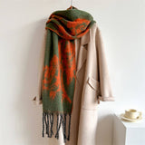 ROSE TASSEL SCARF COLORBLOCK LONG WINTER WRAP_CWASC0986