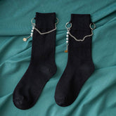 Women Black Punk Chain Socks_Cwms0657