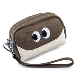 CUTE MINI LEATHER WRISTLET TRIPLE ZIPPER POUCH_CUAB00380