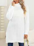 Thick Sweater Turtleneck Simple Slit Dress