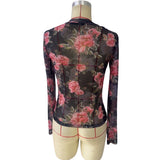 SEMI SHEER ROSE PRINT CHIFFON MESH LACE TOP_CWTBLL3424