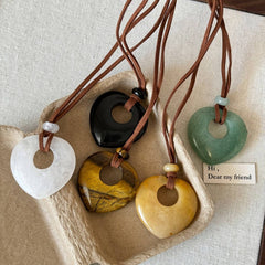 Heart Stone Pendant Necklace Long Chain Style_Cwaha08245