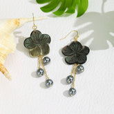 HIGH GRADE BLACK SHELL TASSEL BLACK BEAD EARRINGS_CWMM4323