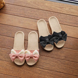 KOREAN LINEN BOW SLIPPERS SOFT SOLE NON SLIP_CWSHF0184