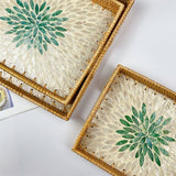 RATTAN WOVEN COLORFUL SHELL TEA TRAY THREEPIECE SET_CWMM4491