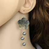 HIGH GRADE BLACK SHELL TASSEL BLACK BEAD EARRINGS_CWMM4323