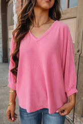 Solid Color V-Neck Casual Loose Knit Pullover