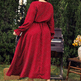 PLUS SIZE POLKA DOT DRESS LOOSE LONG SLEEVE FIT_CWDMD5977