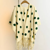 Polka Dot Tassel Shawl Women Vintage Wintercape_Cwocasl00092