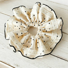 Lace Polka Dot Satin Scrunchie Hair Tie_Cwaha07669