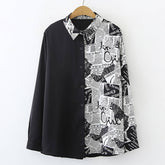 Vintage Patchwork Chiffon Long-Sleeved Shirt