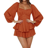 Square-Necked, Ruffled Solid Color Jumpsuit