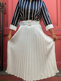 Solid-Color Fashionable Belt Pleated Skirt