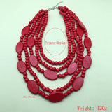 Wood Beaded Multi-Layer Red Wood Bead Necklace_Cwmm4974