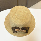 RETRO VACATION TRAVEL SUNSHADE BOW STRAW HAT_CWAH1215