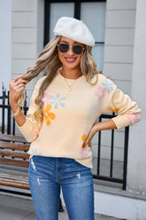 Womens Printed Pullover Floral Sweater