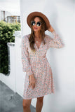 V-Neck Long-Sleeved Pinched Waist Short Dress
