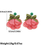 LONG STATEMENT FABRIC BOW FLOWER EARRINGS_CWMM6163