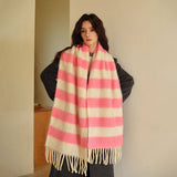 BLUE BROWN STRIPE SCARF THICK WINTER WRAP_CWASC2332