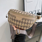 Checkered Chain Strap Pu Crossbody Chest Bag_Cuab00597