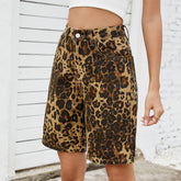 Washed Vintage Leopard Print Skinny Denim Shorts