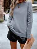 Solid-Color Patchwork Tweed Sleeve Sweater