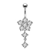 Zircon Flower Belly Ring With Stainless Pendant_Cwmm9239