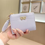 New Simple Solid Color Bow Tassel Zipper Wallet_Cwab06254