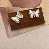 White Mother-Of-Pearl Zirconia Butterfly Earrings