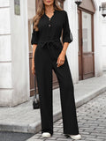 Solid-Color High-Waisted Long-Sleeved Jumpsuit