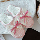 SWEET LACE BOWKNOT COTTON NON SLIP SLIPPERS_CWMM2950