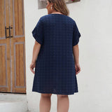 Solid Color Loose Crew Neck Short Sleeved Dress_Cwdsd3055