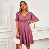 Solid Color Dress With Pinched Sleeves