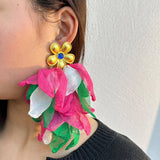 HANDMADE FLORAL TASSEL EARRINGS STATEMENT DROP_CWMM6164
