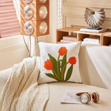 PINK TULIP EMBROIDERED SOFA PILLOW COVER_CWMM7706