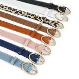 Leopard Print Pu Leather Belt With Round Buckle