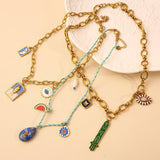 18K STEEL FATIMA HAND NECKLACE WITH FISH EYE_CWMM8859