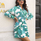 Vintage Paisley Print Shirt Neck Dress