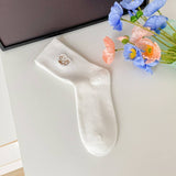 White New Embroidered Simple Middle Socks_Cwms0910