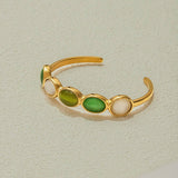 LUXURY 18K GOLD GREEN WHITE CATS EYE CUFF_CWAJE4817