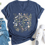 FLORAL V NECK GRAPHIC TEE FOR WOMEN LOOSE FIT_CWTTS1483