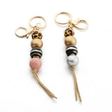 LEOPARD WOOD BEAD KEYCHAIN WITH MINI TASSEL_CWMM7022