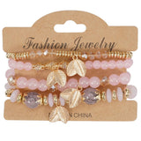 Cwmm10456_Boho Leaf Charm Multi Layer Beaded Bracelet