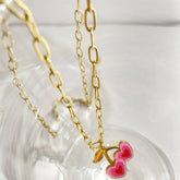 NEW GIRL PINK PENDANT GOLD PLATED NECKLACE_CWMM3844
