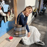 Cwab3897_Large Capacity Vintage Plaid Tote Shoulder Bag
