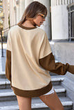 Two-Tone Round-Neck Loose Pullover Hoodie