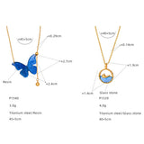 BLUE BUTTERFLY TITANIUM STEEL NECKLACE EARRINGS_CWAJE1085